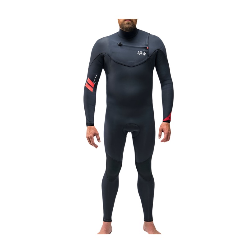Mens Zepha2 4/3 GBS Steamer Wetsuit Chest Zip Black Red