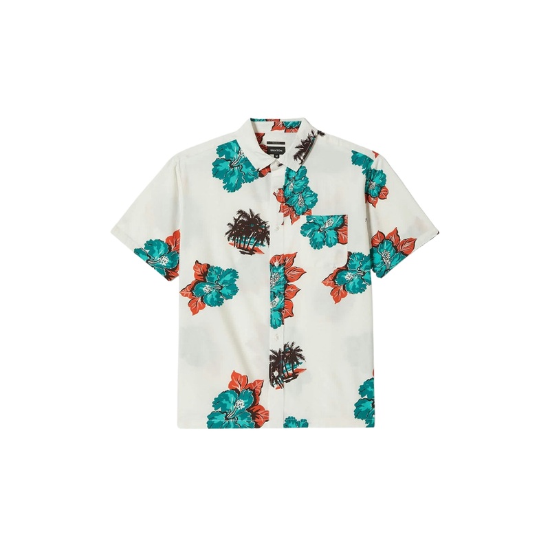 Brixton Cru Print Short Sleeve Woven Shirt Off White/Aquatic Green Floral