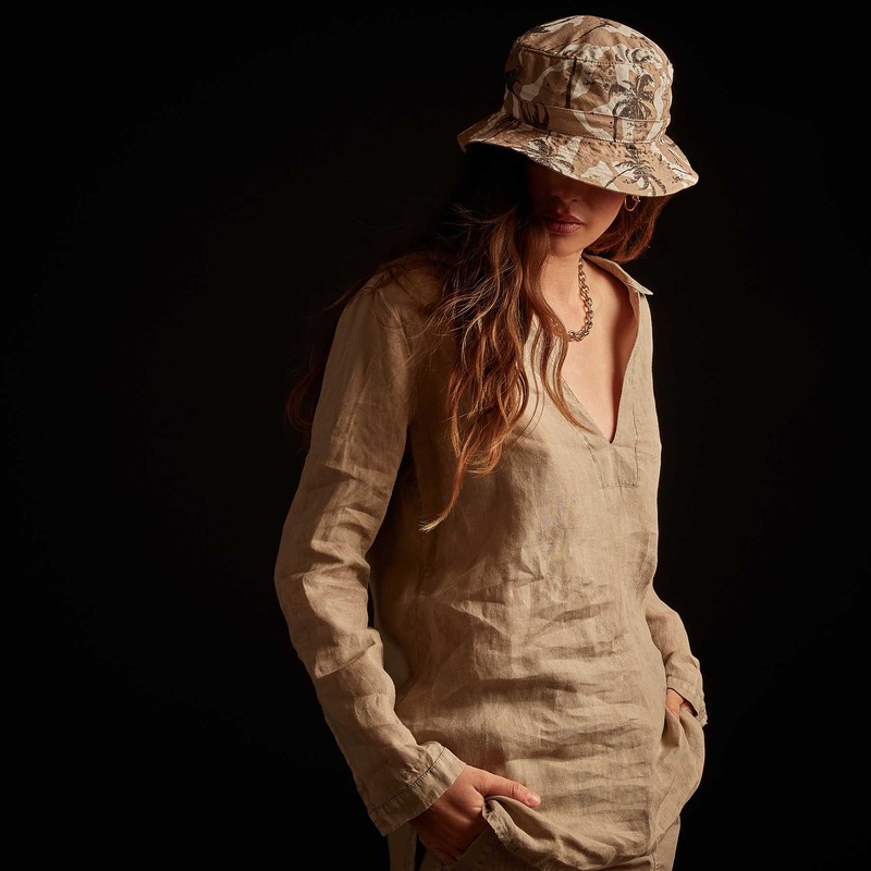 Open Collar Linen Shirt – Biscuit Pigment