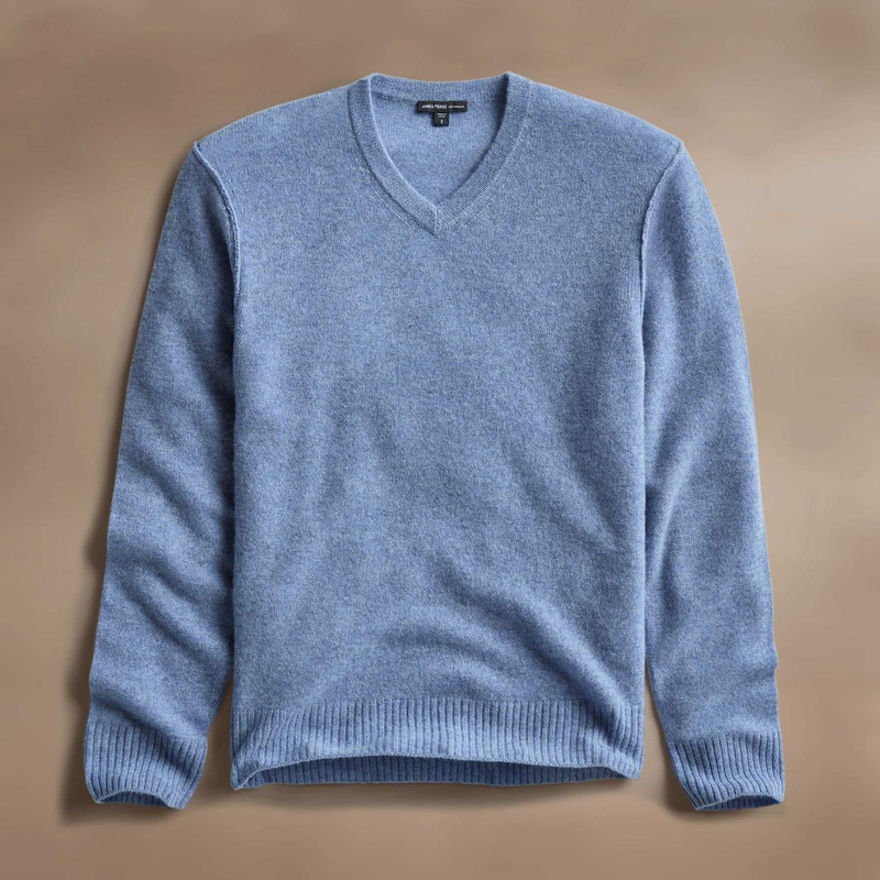 Soft Featherweight Cashmere V Neck – Blue Sky