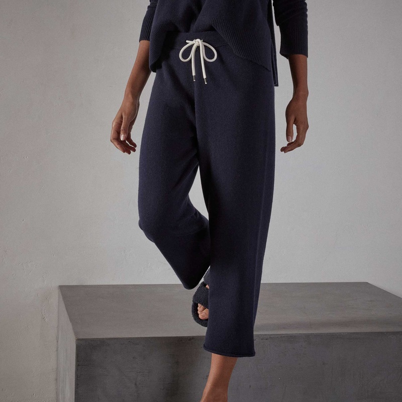 Recycled Cashmere Cropped Sweat Pant – Navy Blue
