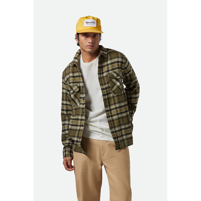 Brixton Bowery Long Sleeve Flannel Shirt Ivy Green/Olive Surplus/Black