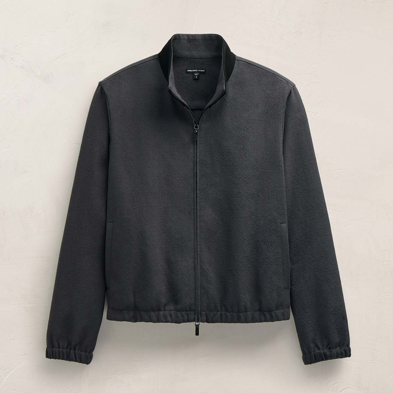 Suede Trimmed Track Jacket – Charcoal/Black