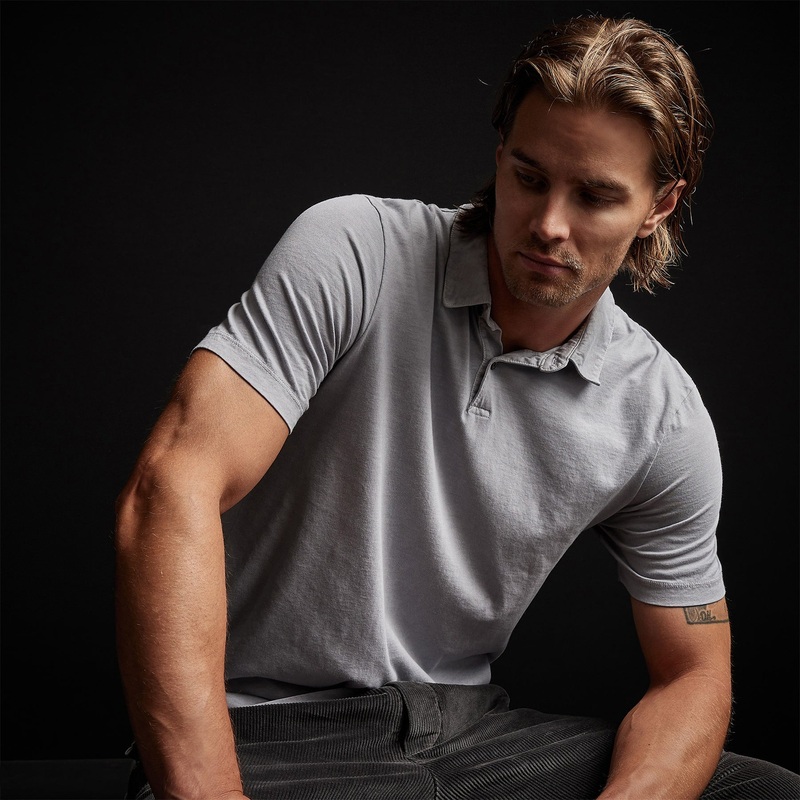 Sueded Jersey Polo – Blue Fog Pigment