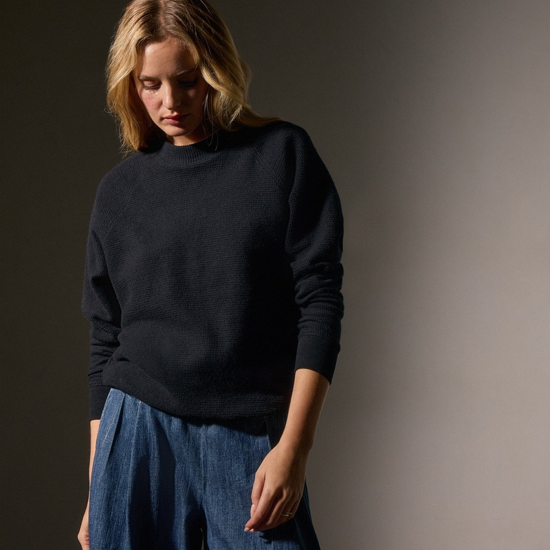 Brushed Thermal Knit Mock Neck – Black