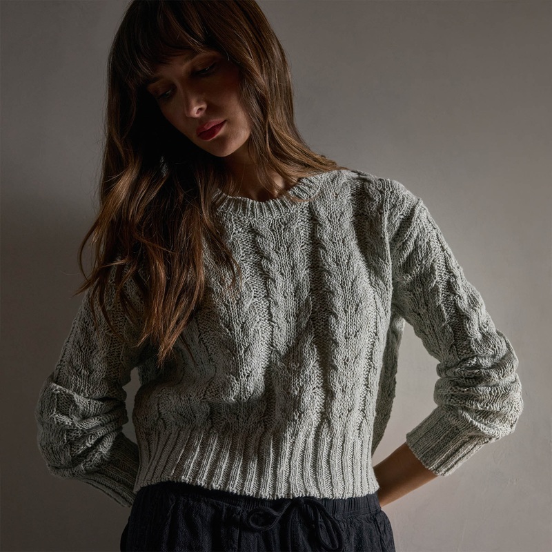 Cotton Linen Chunky Cable Knit Sweater – Foam