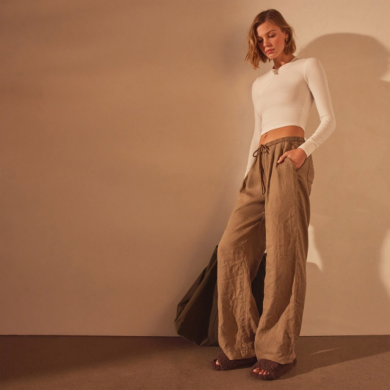 Wide Leg Relaxed Linen Pant – Cashew Pigment