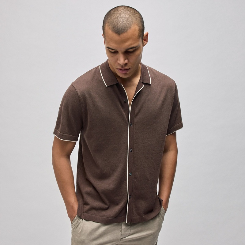 Stretch Cotton Tipped Shirt – Porcupine/Ivory