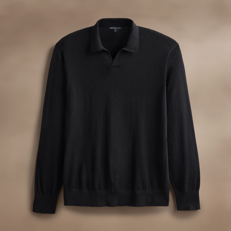 Ultrafine Cashmere Open Polo – Black