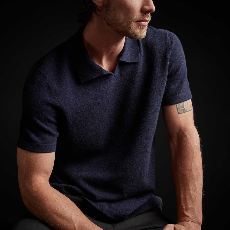 Recycled Cashmere Short Sleeve Polo – Navy Blue