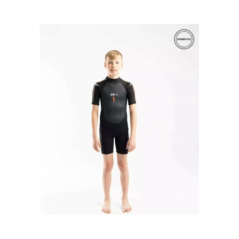 Tiki Tech Junior 3/2 Spring Wetsuit With Back Zip In Black & Orange