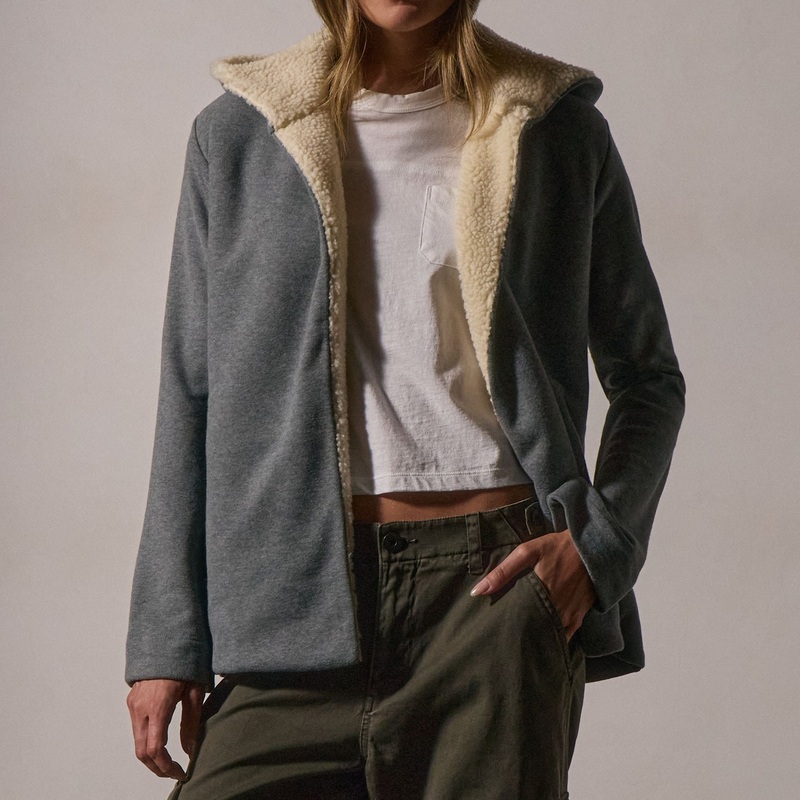 Sherpa Hooded Open Front Jacket – Heather Grey