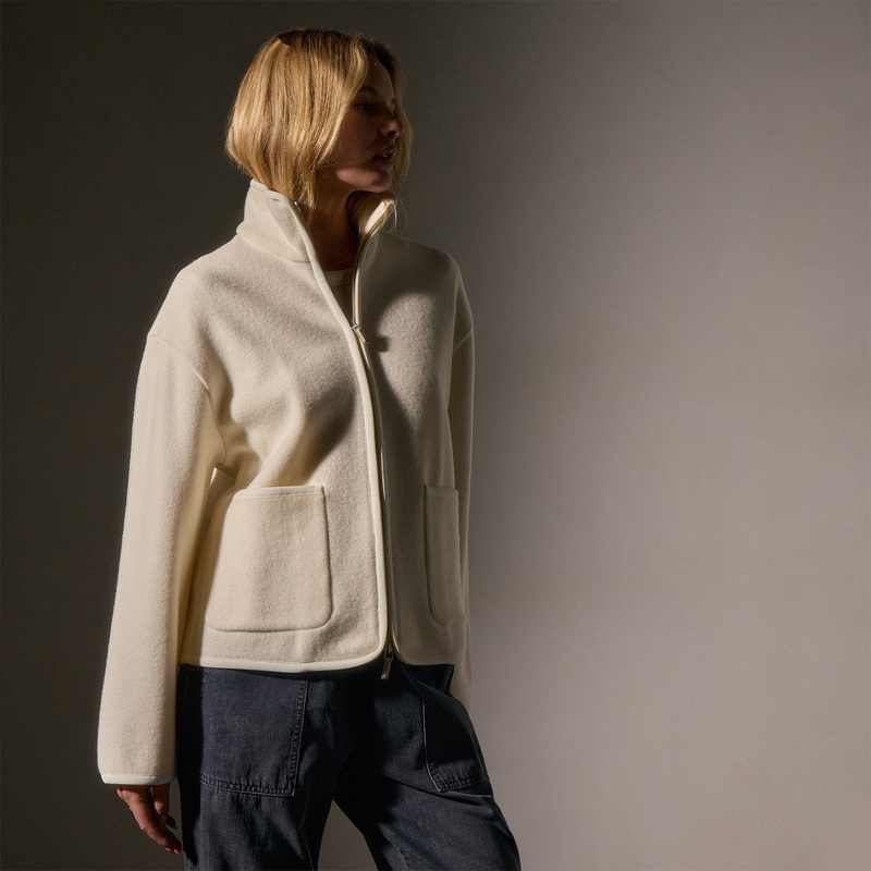Wool Jersey Zip Up Jacket – Ivory