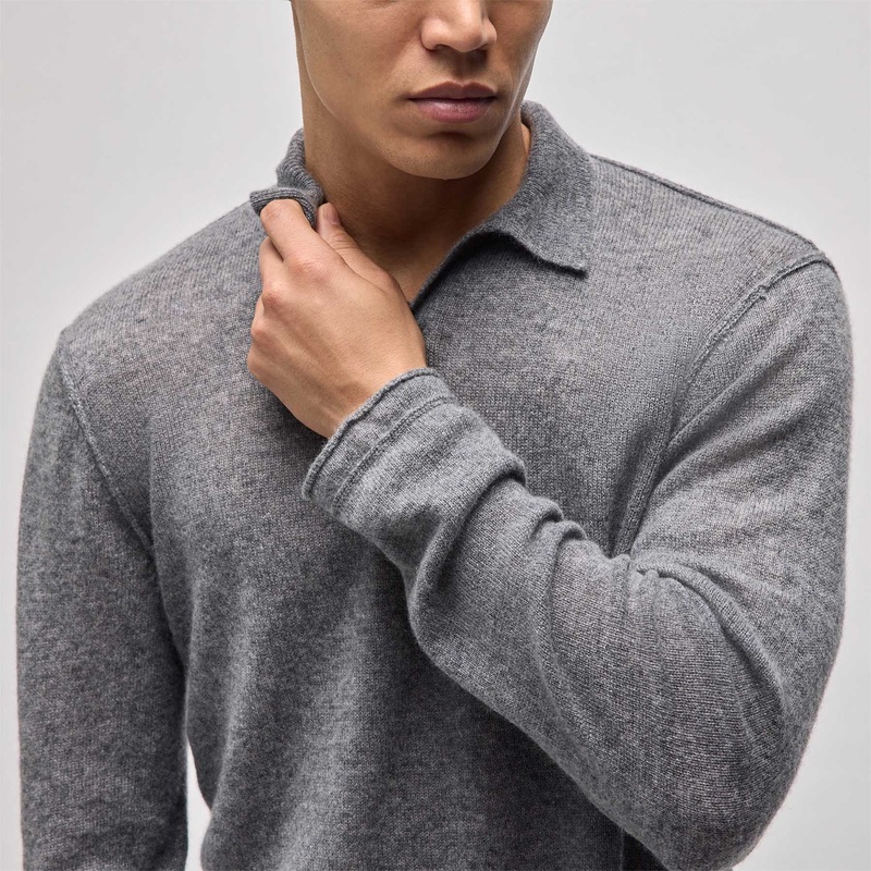 Soft Featherweight Cashmere Polo – Heather Grey