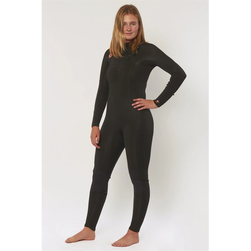 WOMEN’S SEVEN SEAS 4/3MM CHEST ZIP STEAMER – SOLID BLACK