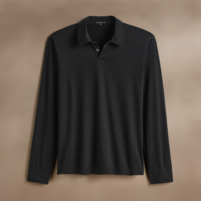 Heavy Luxe Jersey Long Sleeve Polo – Black