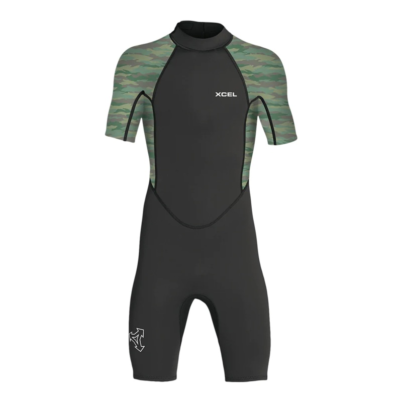 XCEL YOUTH AXIS 2MM S/S SPRINGSUIT BLACK/GREEN CAMO