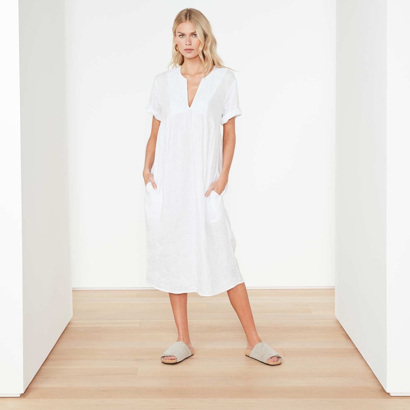 Empire Linen Dress – White
