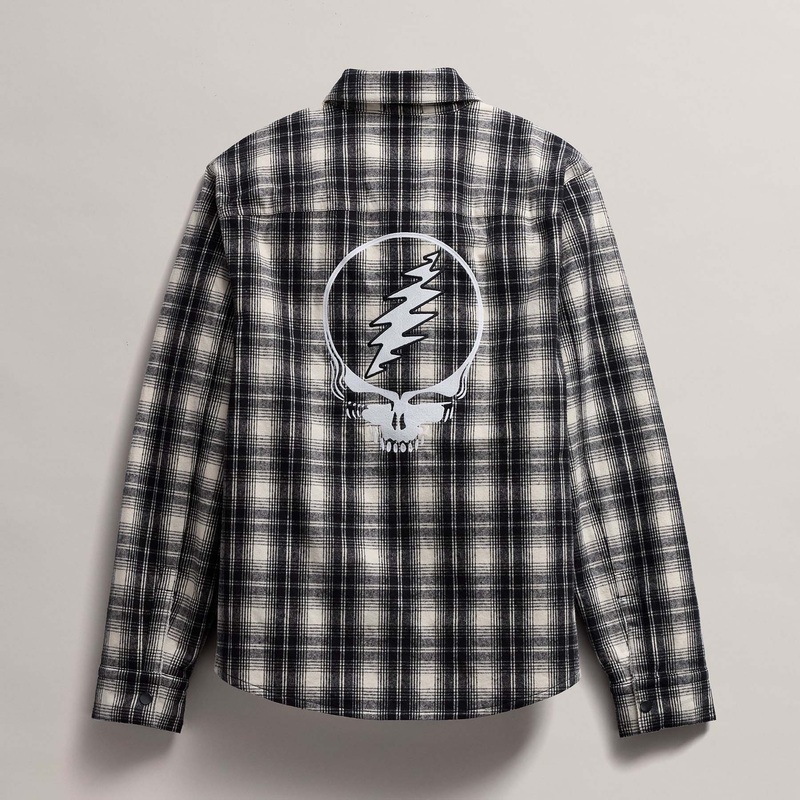 Men’s Grateful Dead Sherpa Lined Plaid Jacket – Black/White