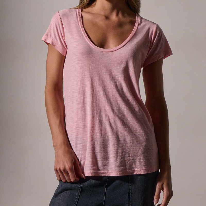 Cotton Crepe Deep Uneck Tee – Peony