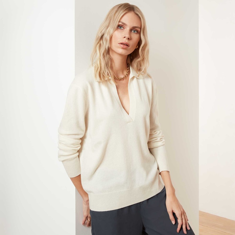 Recycled Cashmere Open Polo – Milk