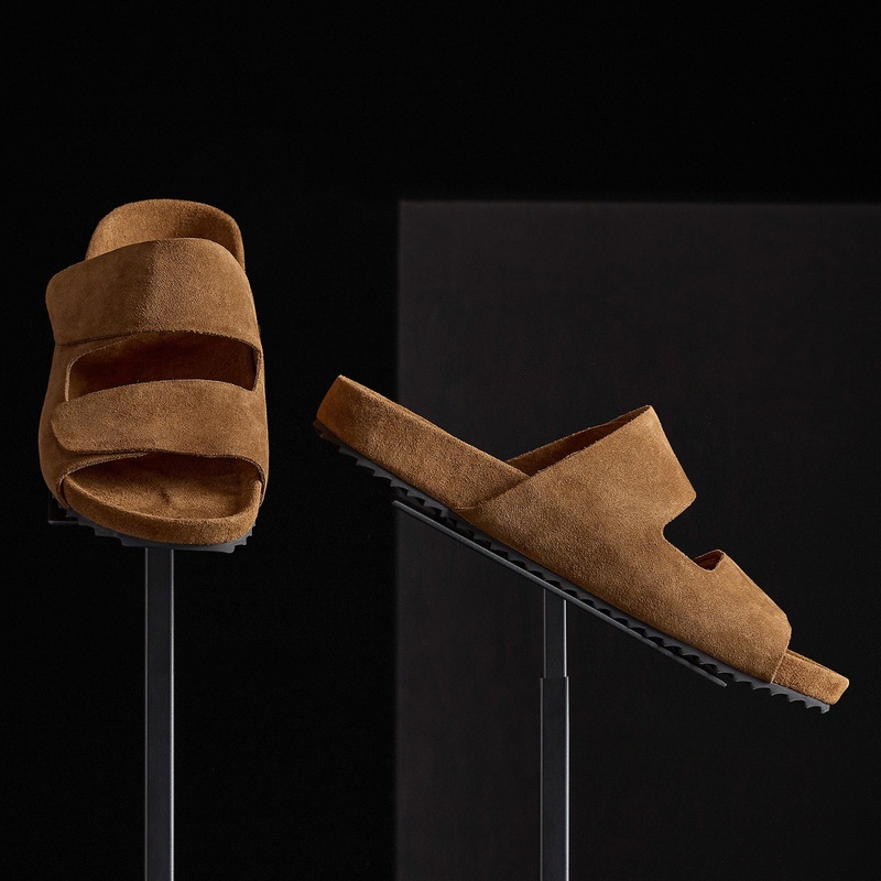 Men’s Double Strap Suede Slide – Tobacco