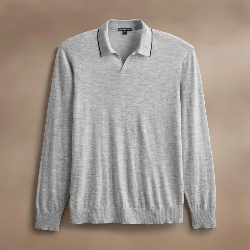 Ultrafine Cashmere Tipped Open Polo – Light Heather Grey/Coal