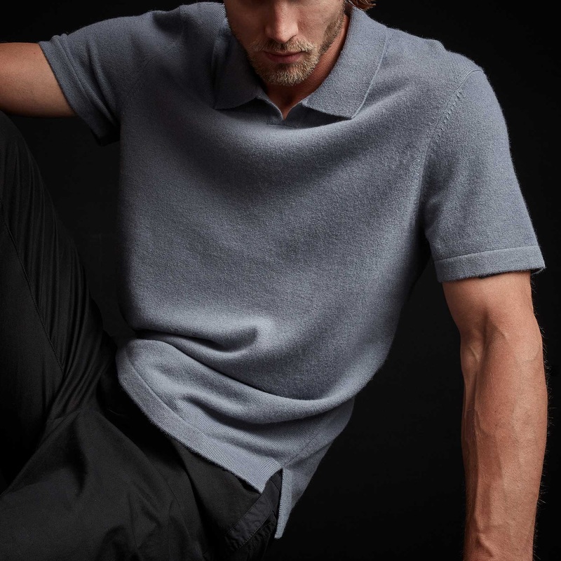 Recycled Cashmere Short Sleeve Polo – Storm