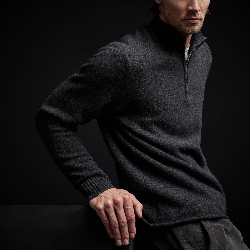 Cashmere Saddle Shoulder Half Zip – Anthracite
