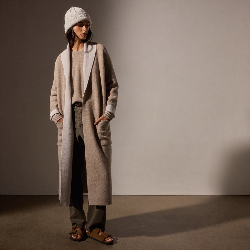 Cashmere Shawl Collar Coat – Coyote/Pearl