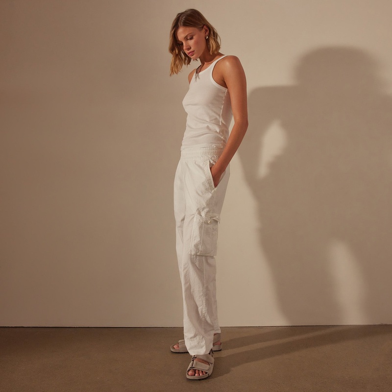 Seersucker Cargo Pant – White