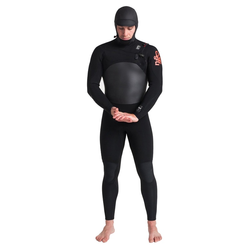 C-Skins Wired 5/4mm Hooded Chest Zip Wetsuit – Anthracite/Black/Warm Red