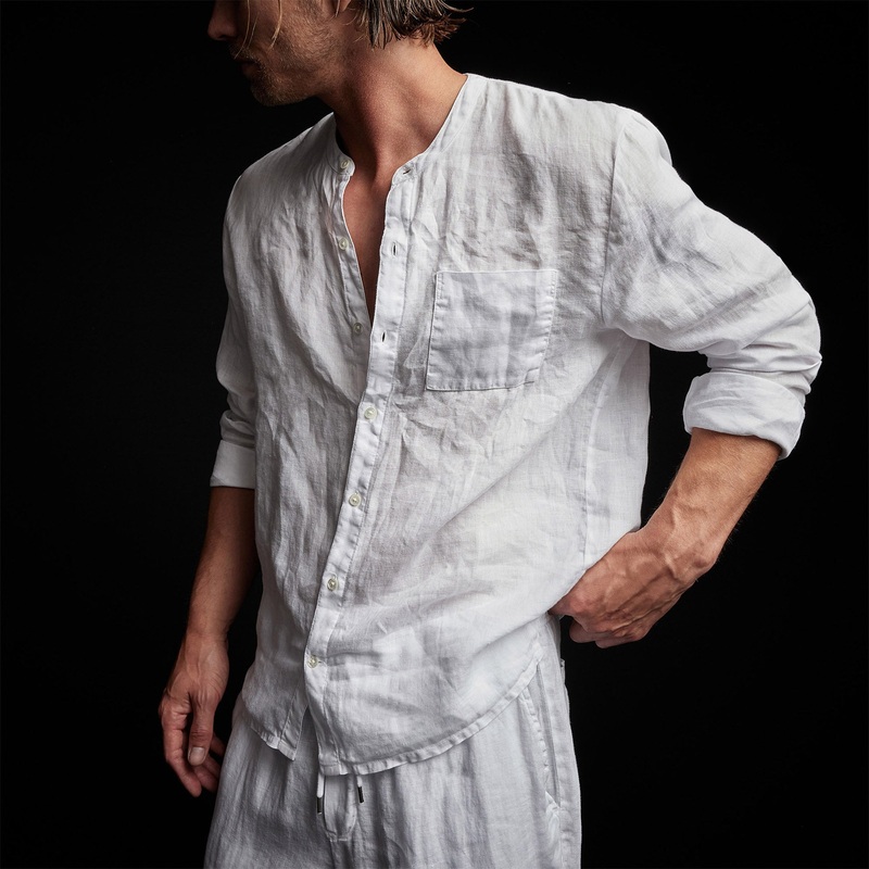 Band Collar Linen Shirt – White