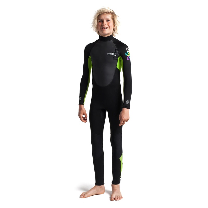 C-Skins Junior Element 3/2mm Back Zip Wetsuit – Black/Lime/Multi