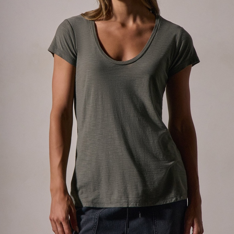 Cotton Crepe Deep Uneck Tee – Palm