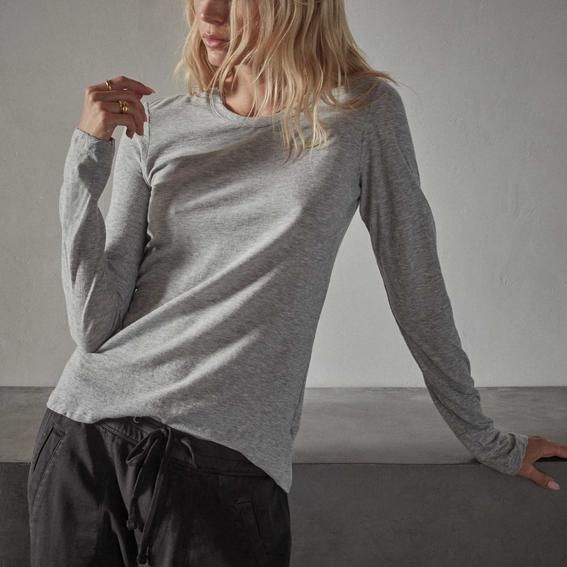 Sheer Slub Long Sleeve Crew Tee – Heather Grey