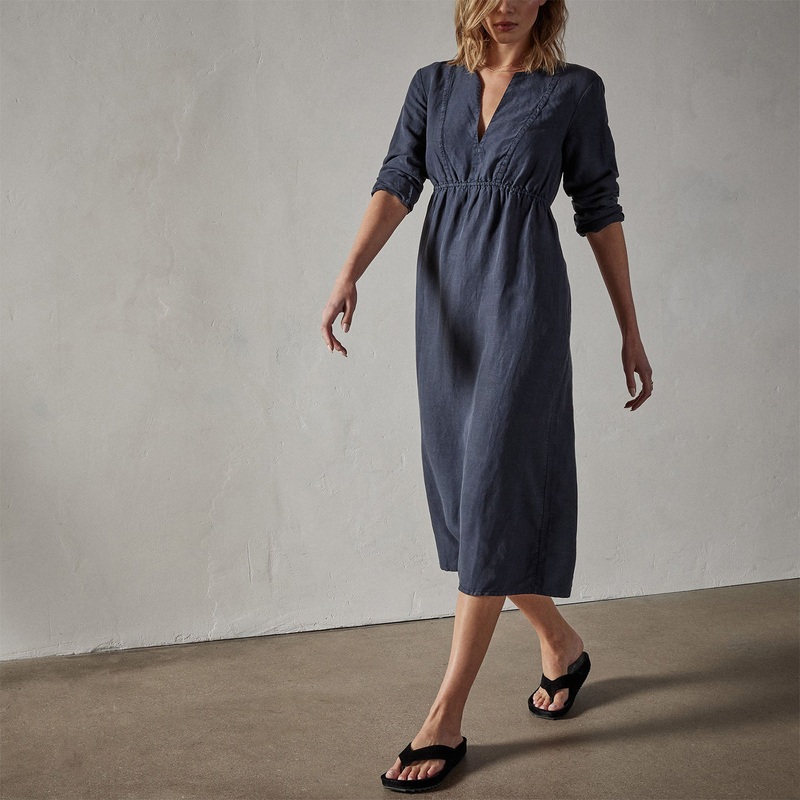 Empire Seam Open Front Dress – Blue Oil