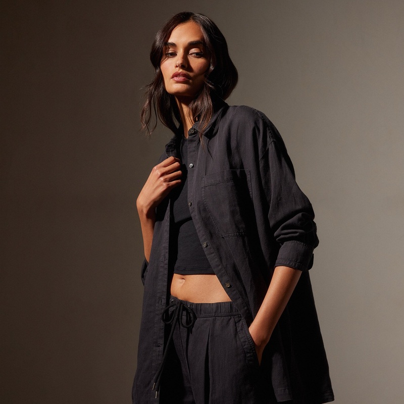 Cotton Linen Twill Shirt – Black