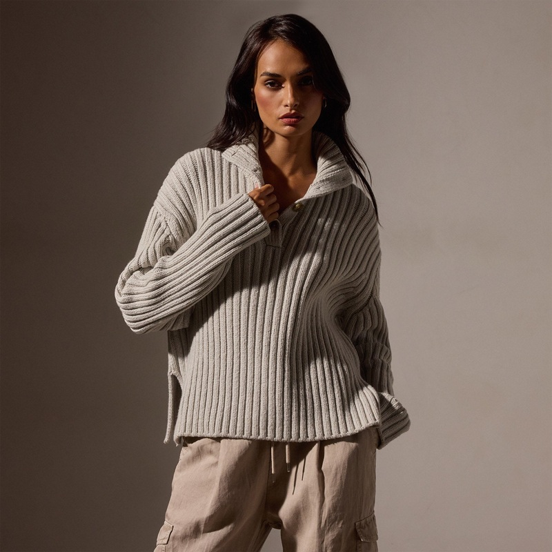 Cotton Knit Funnel Neck Sweater – Salt