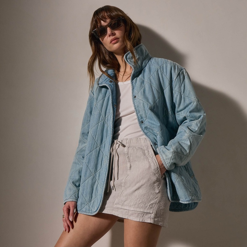 Diamond Quilted Denim Jacket – Bleach Wash