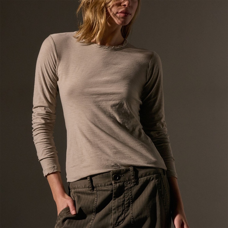 Sheer Slub Long Sleeve Crew – Light Tan