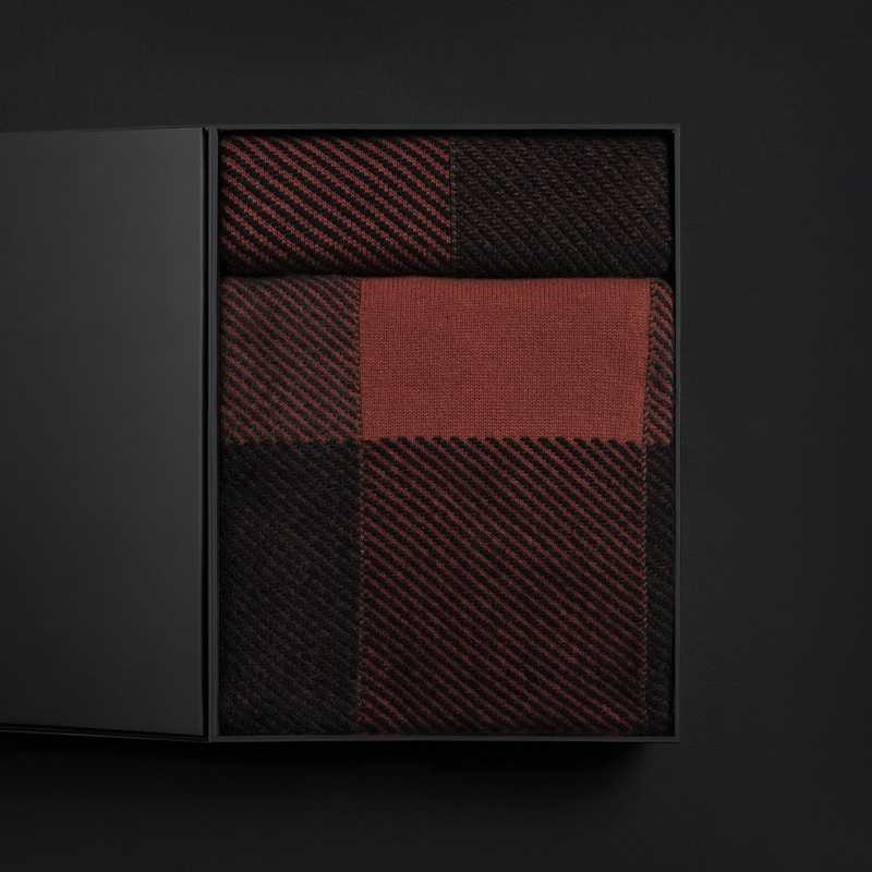 Vintage Plaid Cashmere Home Gift Set – Burnt Orange/ Charcoal/ Black