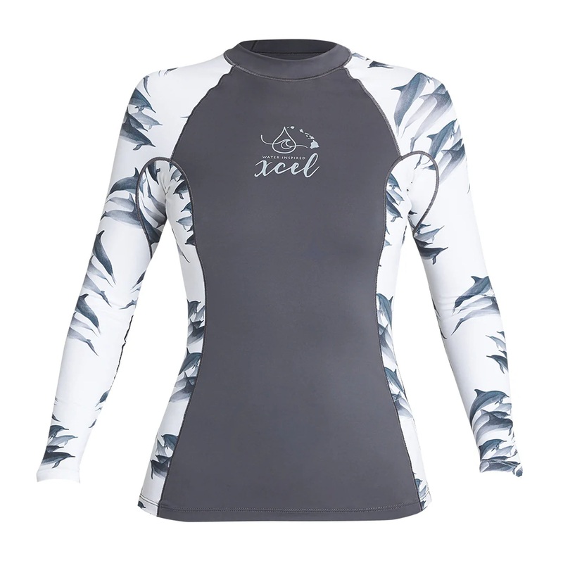 Xcel Water Inspired Premium Stretch Performance Fit Youth Girl’s L/S Rashguard –  Gunmetal/Dophin