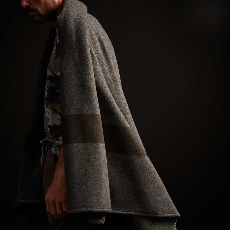 Brushed Cashmere Wool Surplus Blanket – Charcoal/Marsh
