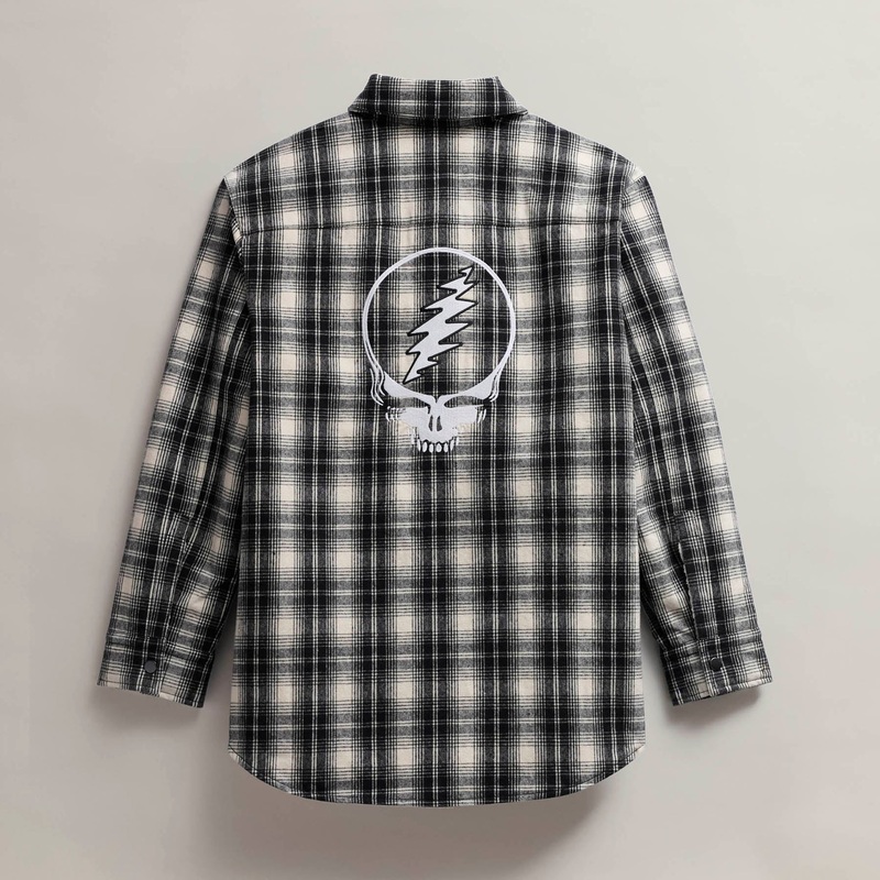 Women’s Grateful Dead Sherpa Lined Plaid Shirt Jacket – Black/White