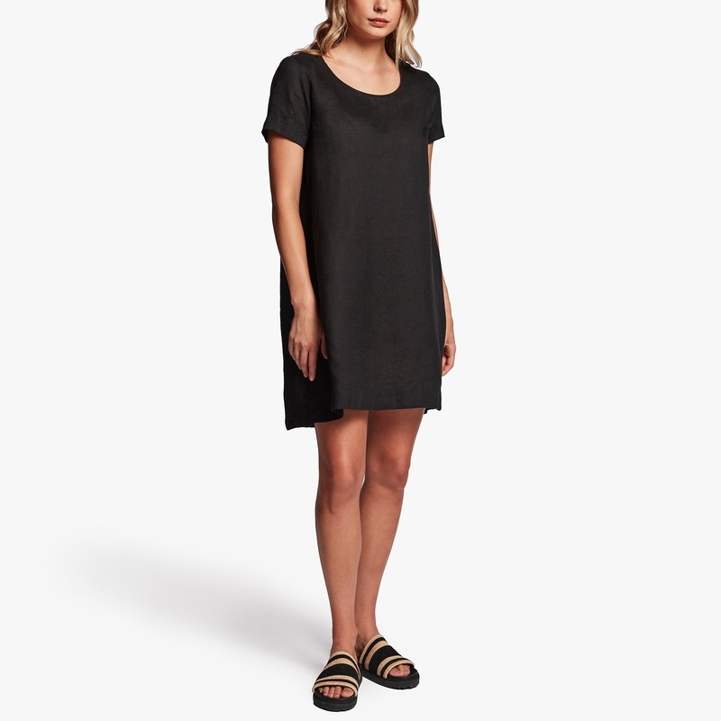Linen Back Pleat Shift Dress – Black