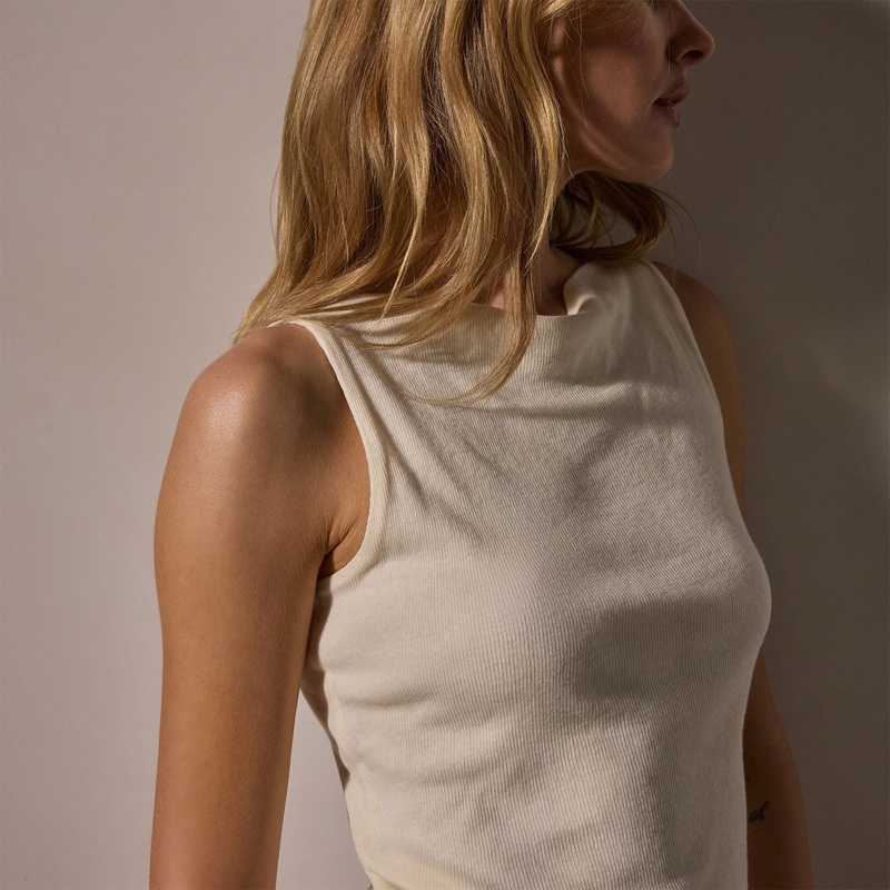 Cotton Cashmere Rib Boat Neck Top – Ivory