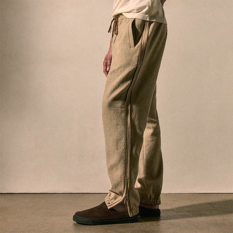 Suede Trimmed Track Pant – Natural/Tobacco
