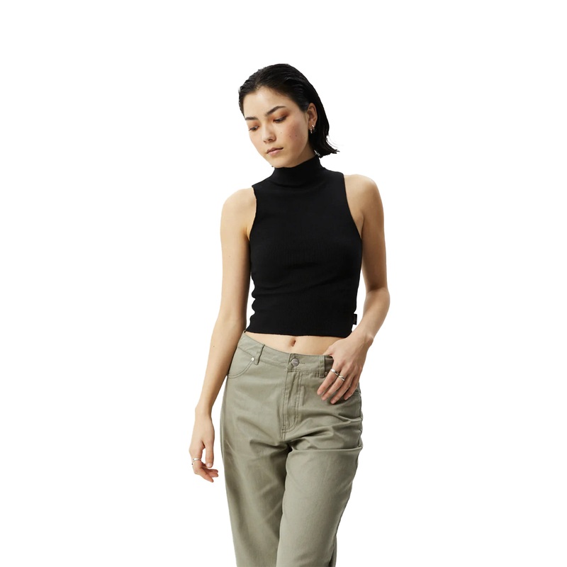 Afends Womens Iconic Hemp Ribbed High Neck Tank