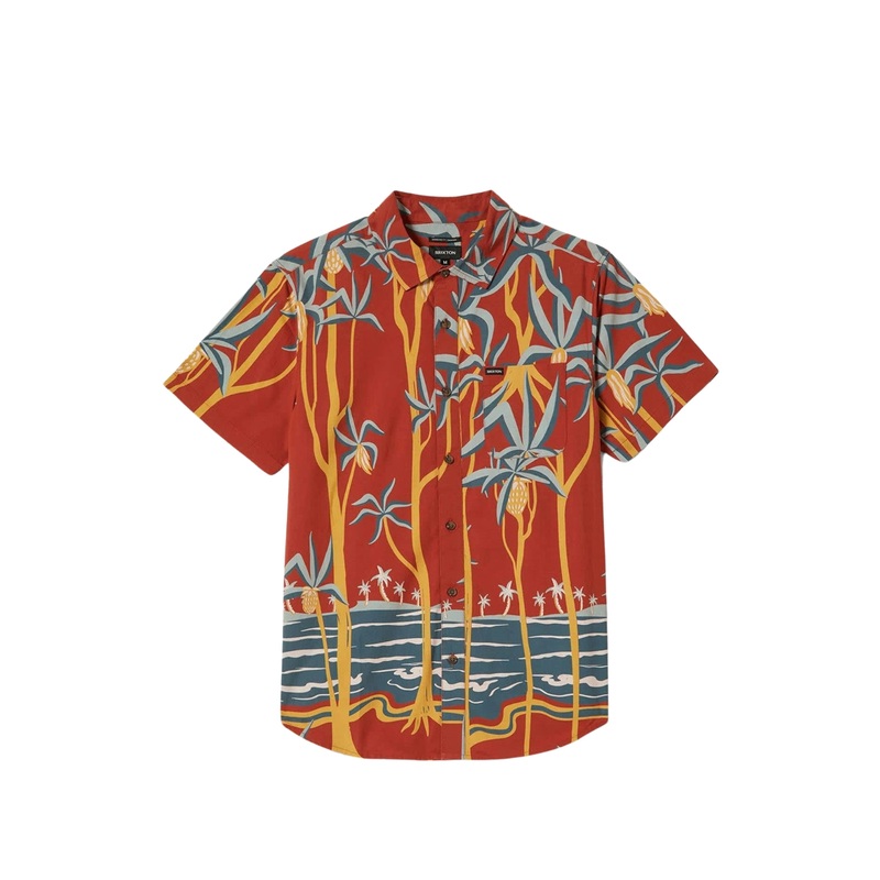 Brixton Charter Print Short Sleeve Woven Shirt Dark Red Scenic Trip